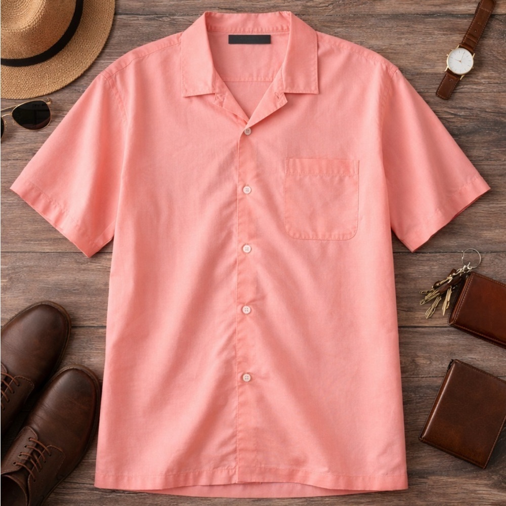 Daniel Cremieux Collection XL Short Sleeve Salmon Button Down Shirt Summer Beach